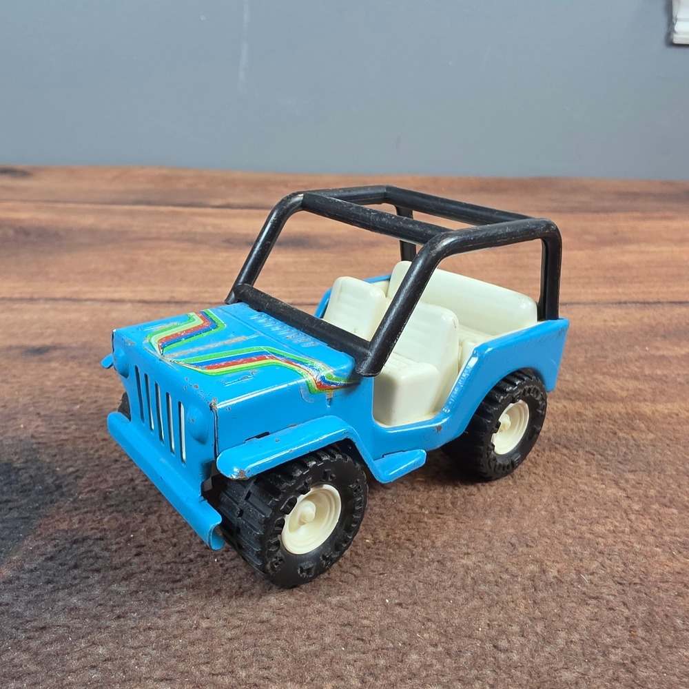 Buddy L Jeep Toy Kids Blue Good Pressed Steel Rainbow Decals Japan Vintage